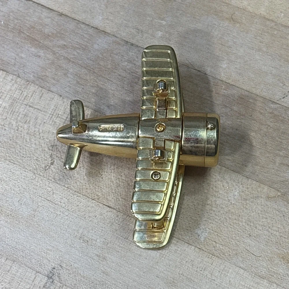 Vintage Timex Quartz Brass Biplane Desk Clock Airplane Figurine Japan Parts